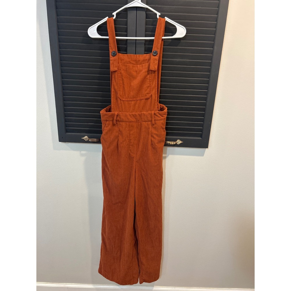 Cider Rust Orange Corduroy Wide Leg Overalls Womens Size XS Retro Bib Jumpsuit